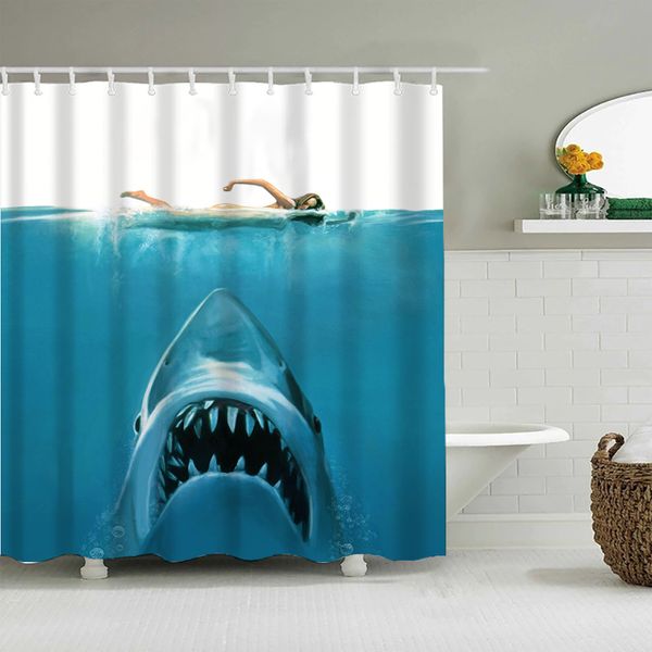 Ocean-inspired shark and whale waterproof shower curtain, stylish and minimalist bathroom decor