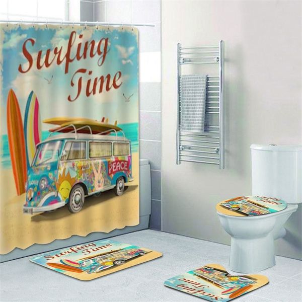 Old Retro Car Camper Van Shower Curtain for Bathroom Classic Surfing Summer Holiday Bath Curtains and Bath Mat Rug Carpet Set 201128

Vintage camper van shower curtain set featuring classic surfing holiday design for bathroom decor
