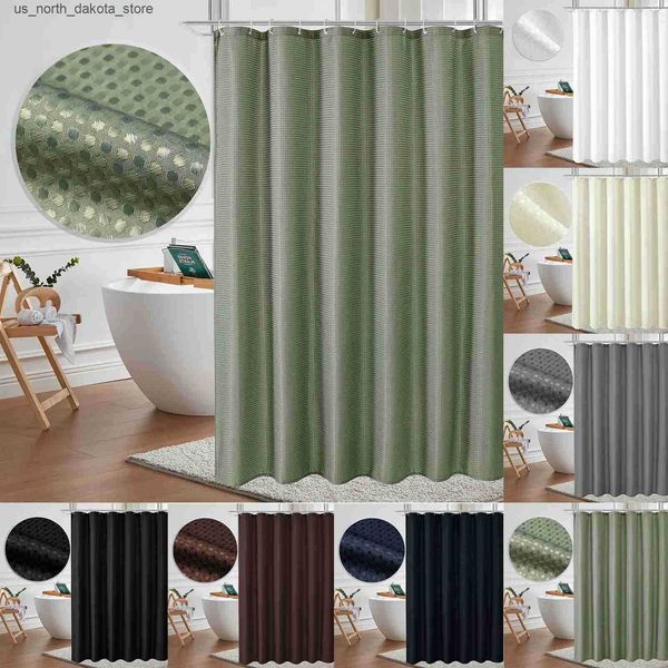 Ordinary polyester waffle grid shower curtains, waterproof for household bathrooms, featuring a simple partition design