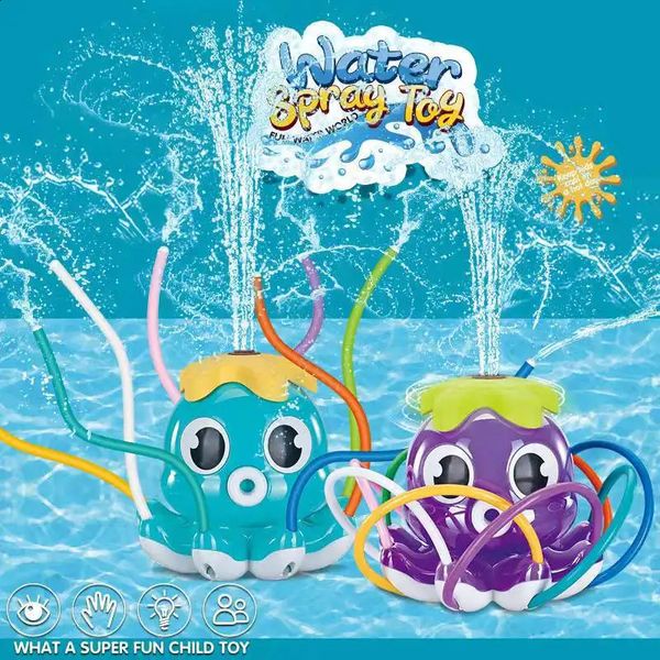 Outdoor water sprinkler toy for kids featuring a fun cartoon octopus design, perfect for backyard play or bath time for ages 3-7
