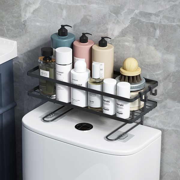 Over-the-toilet storage shelf for bathroom organization without drilling
