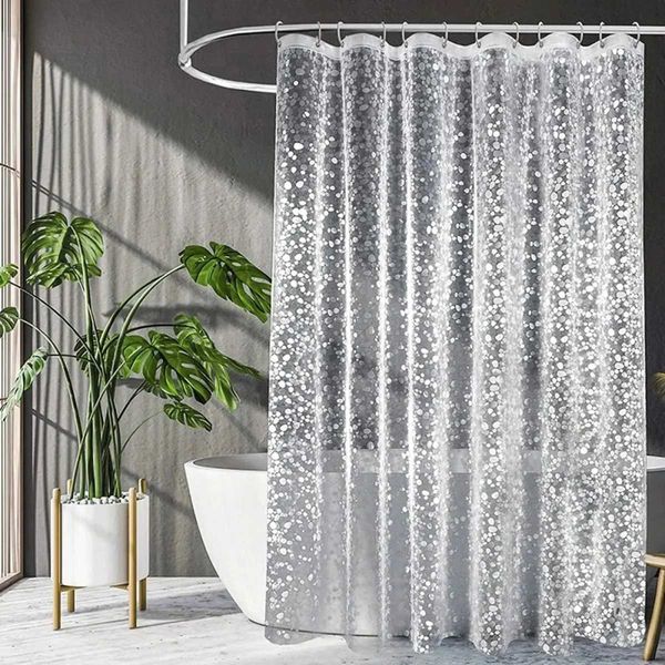 Pebble-patterned transparent shower curtain for bathtub, frosted bathroom liner in cobblestone design