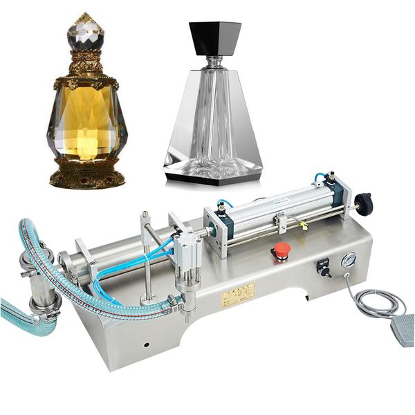Pneumatic single-head liquid filler for beverages like wine, milk, juice, vinegar, coffee, oil, and detergents, made of stainless steel