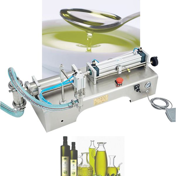 Pneumatic single-head liquid filler for beverages like wine, milk, juice, vinegar, coffee, oil and detergents, made of stainless steel, compatible with 110V and 220V