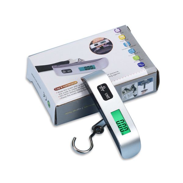 Portable digital luggage scale with LCD display, accurately measures up to 50kg (110lb) in 10g increments