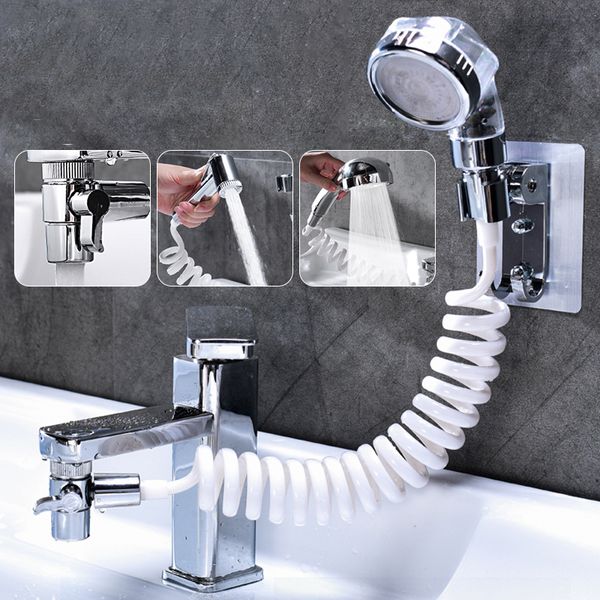 Portable shower head filter for faucets, flexible design for hand washing, hair washing, and kitchen sink use, saves water