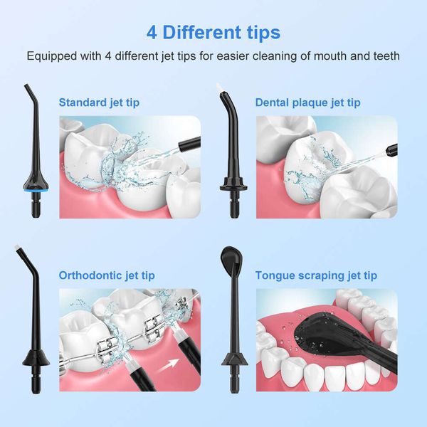 Portable USB-rechargeable oral irrigator with 300ML waterproof tank for dental cleaning