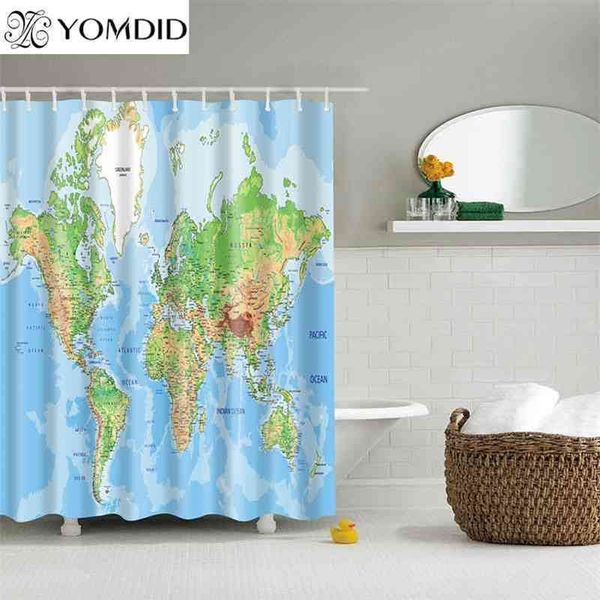 Printed world map shower curtains for bathrooms, featuring diverse global patterns as wall hangings