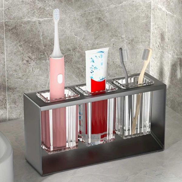 Prum Modern Toothbrush Holder Stand - Compact Manual Design for Countertop Organization and Stylish Bathroom Decor T250115