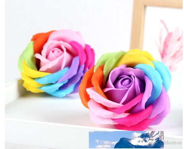 Rainbow-colored rose soap flower set for weddings, parties, and gifts as scented bathroom accessories