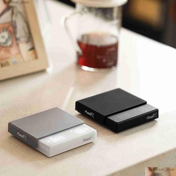 Rechargeable digital coffee scale with 0.1g precision, timer, and three modes for drip and espresso brewing