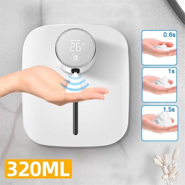 Rechargeable touchless soap dispenser with digital temperature display for bathrooms