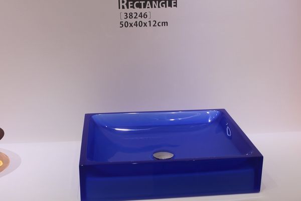 Rectangular resin bathroom countertop sink with colorful solid surface stone design for cloakrooms RS38246