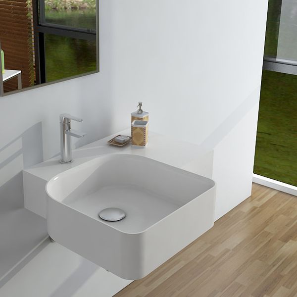 Rectangular solid surface bathroom sink in white, wall-mounted or glossy finish for laundry use