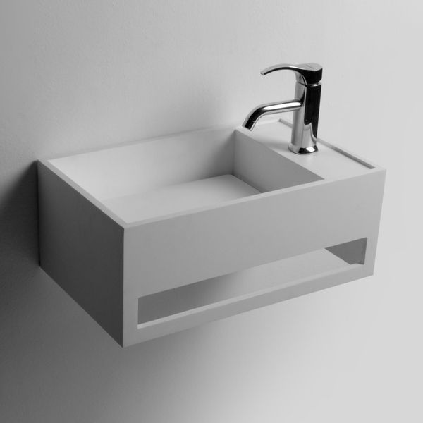 Rectangular Solid Surface Stone Wash Sink Wall hung Matt White Laundry Vessel Basin RS3877