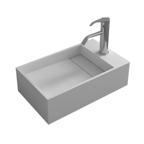 Rectangular wall-mounted solid surface stone sink with hidden drain, cloakroom style washbasin RS3816