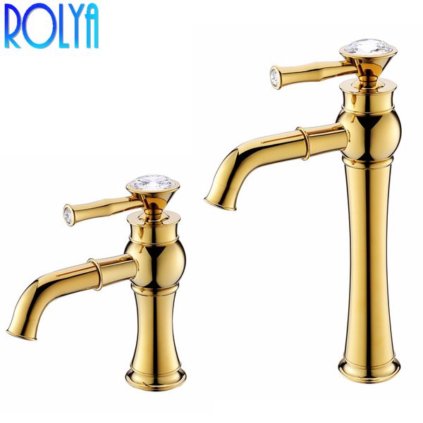 Rolya Crystal Single Lever Bathroom Faucet Mixer Taps Basin Solid Brass Luxurious Golden Wolesale and Retail Unique Patent Design

Rewritten:
Elegant single-lever brass bathroom faucet mixer with c...