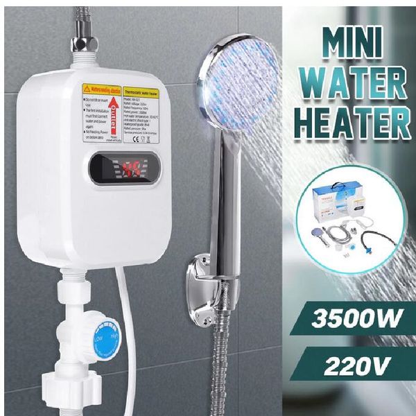 RX-21 3500W Instant Electric Water Heater with 3S Heating for Bathroom and Kitchen, Tankless Design with Temperature Display for Showering