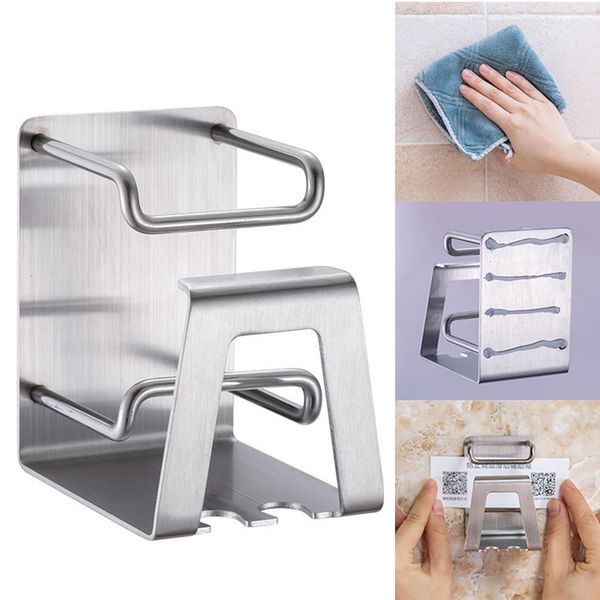 Self-adhesive stainless steel wall-mounted toothbrush and toothpaste holder for bathroom organization
