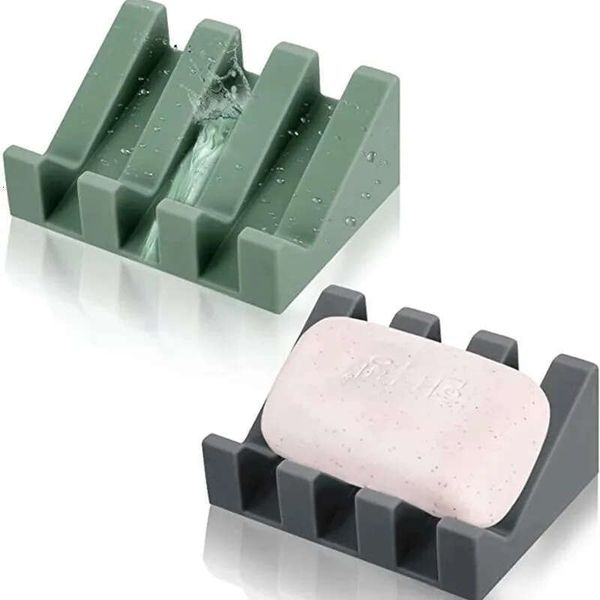 Self-draining silicone soap dish for shower and kitchen use