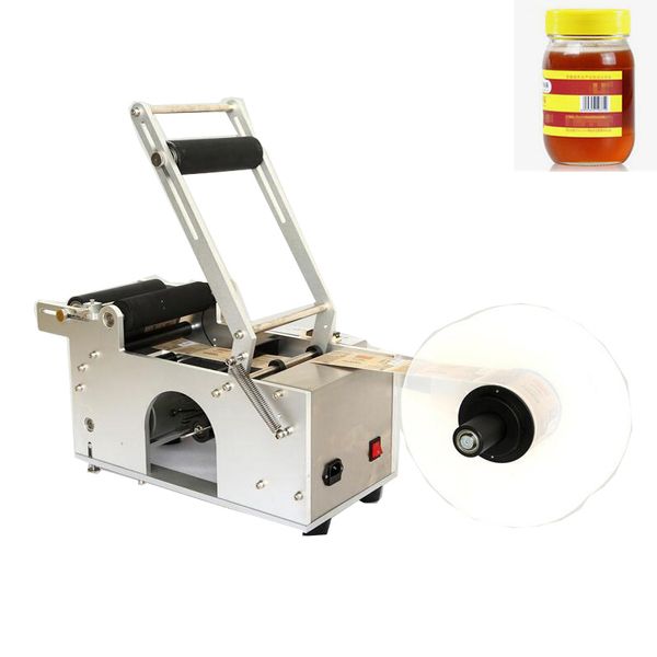 Semi-automatic round bottle labeling machine for applying stickers on paper and plastic containers