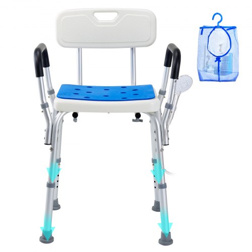 Shower chair with back support, 400 lb weight capacity, height-adjustable shower stool, non-slip bathtub bench for indoor showers