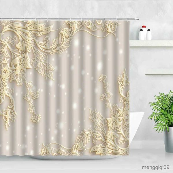 Shower curtain featuring a stylish relief painting design with floral and butterfly motifs, a modern decorative touch for your bathroom