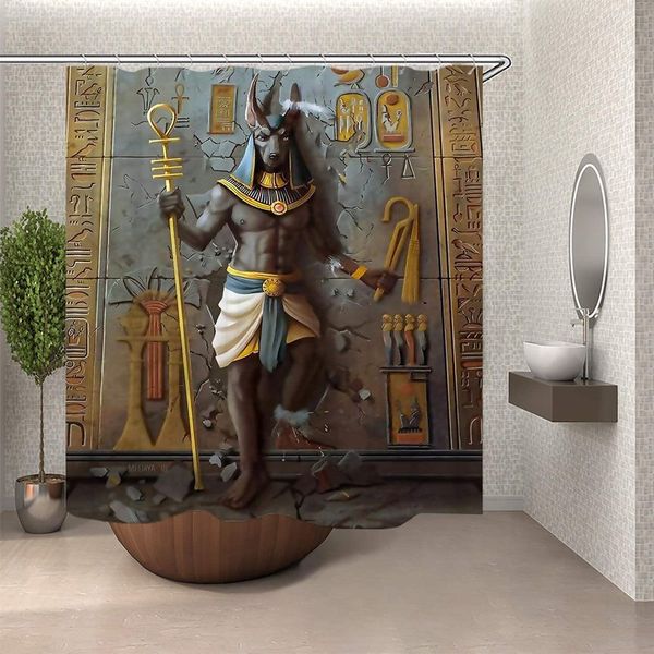 Shower curtains featuring ancient Egyptian pharaoh sacrifice kobold design, windproof for bathroom decor