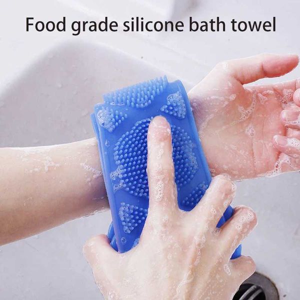 Silicone back scrubber with handle for men, providing warm deep cleansing and skin massage during showers