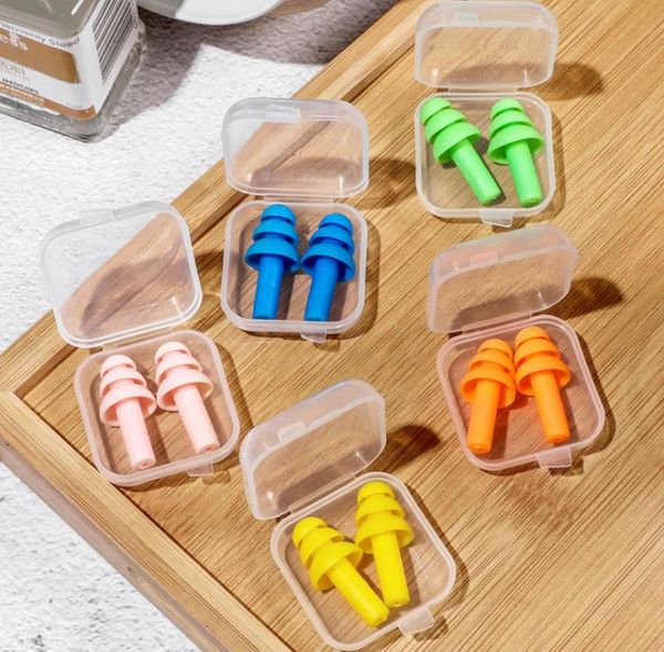 Silicone earplugs for swimmers, showering, travel, and sleep, designed to reduce noise with soft, flexible comfort