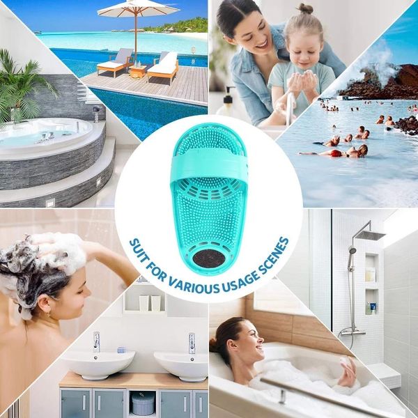 Silicone foot scrubber slipper for exfoliating and massaging in the shower, removes dead skin