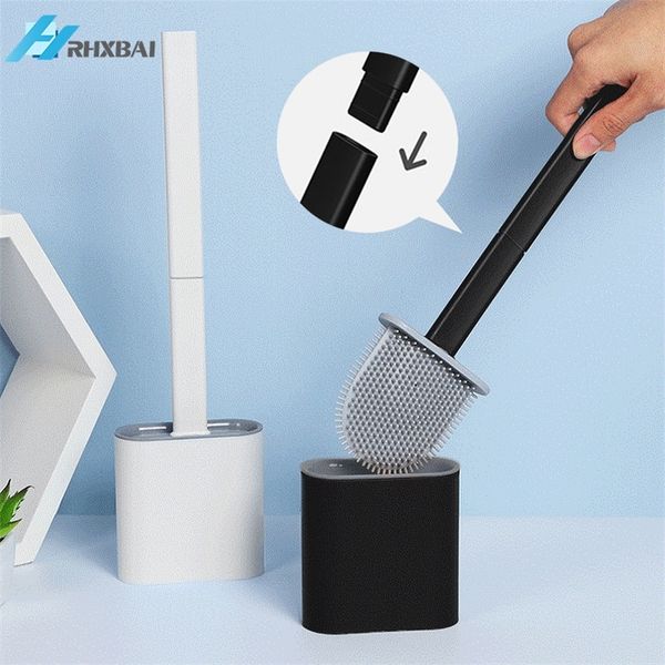 Silicone toilet brush set with wall-mounted holder, flexible brush head and non-slip removable handle for effective cleaning