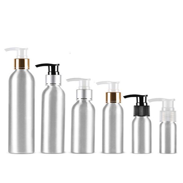 Silver aluminum pump bottles for liquid soap, lotion, or cosmetic sprays in a 24-piece set
