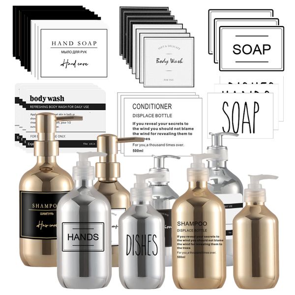 Silver-plated liquid soap dispenser with mirror finish, hand-press refillable for shampoo and body lotion in bathrooms