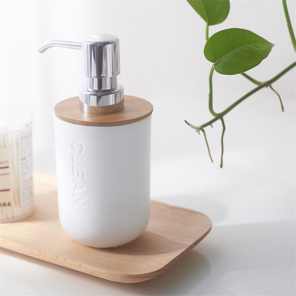 Simple eco-friendly bamboo and wood soap dispensers for bathroom storage