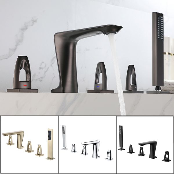 SKOWLL 5-piece bathtub set with deck-mounted mixer tap and pull-out shower sprayer HG7736 230406