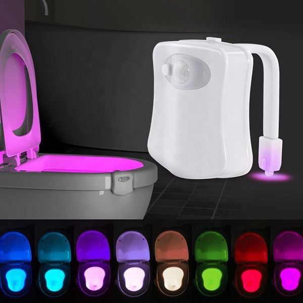 Smart motion-activated LED night light for toilets with 8-color RGB backlighting