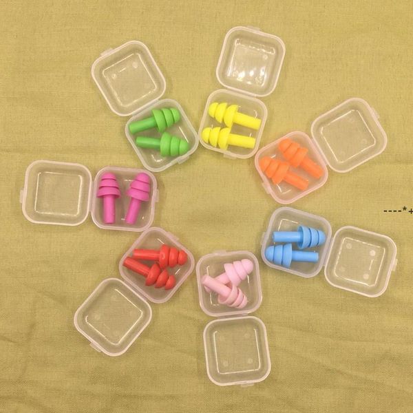 Soft flexible silicone earplugs for swimmers, travel, and noise reduction during sleep, available in 8 colors RRE11056