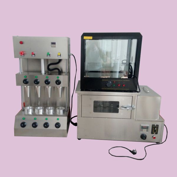 Stainless steel electric pizza oven with commercial cone machine and warming display cabinet