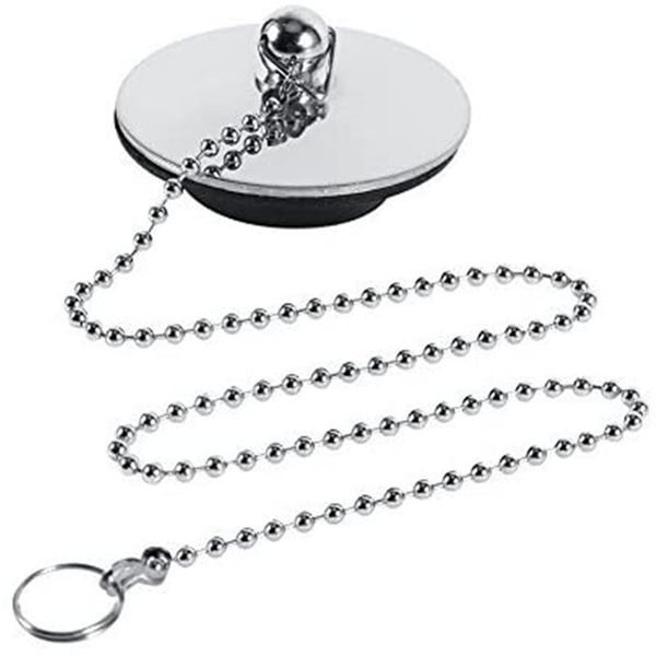 Stainless steel rubber plug with chain for sink, tub, and basin in bathroom or kitchen