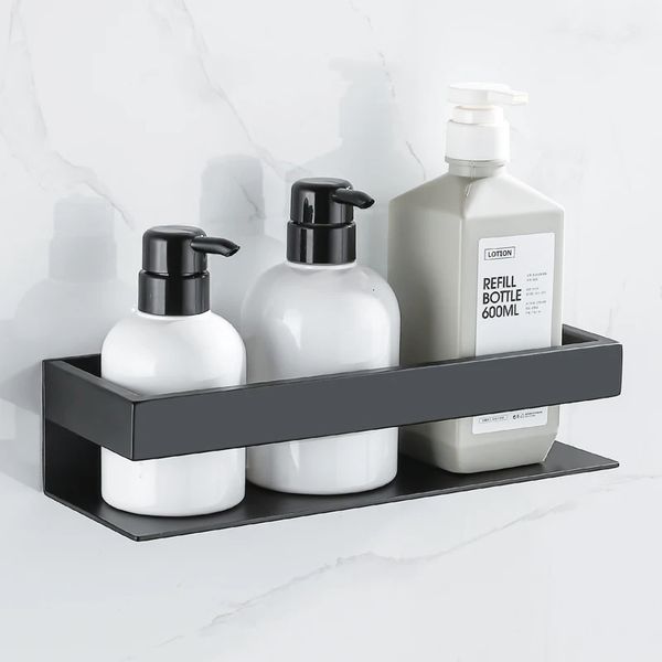Stainless steel wall-mounted bathroom shelf for shower organization, black corner caddy for kitchen accessories and toilet storage