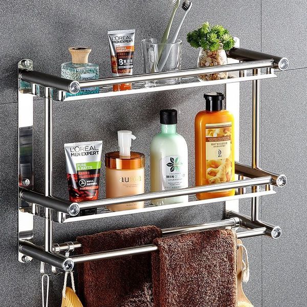Stainless steel wall-mounted bathroom shelf for towels and toiletries