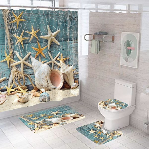 Starfish-patterned ocean beach shower curtain, waterproof polyester, ideal gift for girls and boys