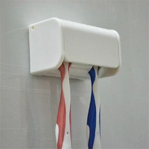 Stick-on ABS bathroom toothbrush holder with wall mount and dustproof design in white