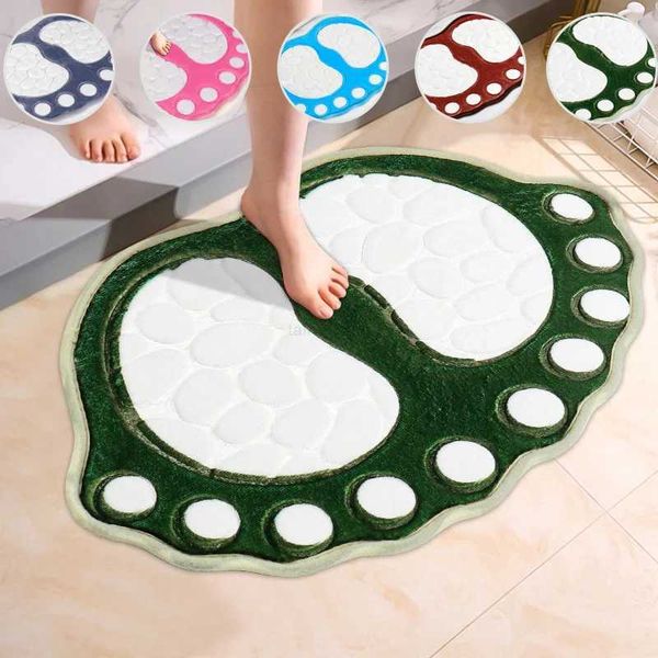 Super absorbent non-slip bathroom rugs with cute foot shapes, washable memory foam cobblestone design