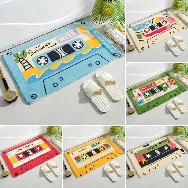 Super absorbent retro cassette bath mat for kitchens, non-slip laundry room carpet with stylish home decor appeal