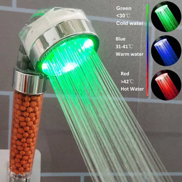 Temperature-adjusting LED shower head with color-changing high-pressure anion stones, water-saving nozzle for bathroom use