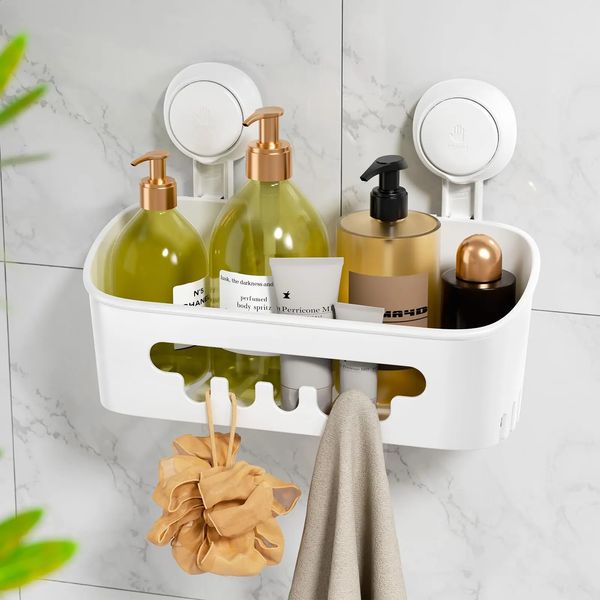 Terry shower caddy with strong suction cups, detachable shower organizer and basket