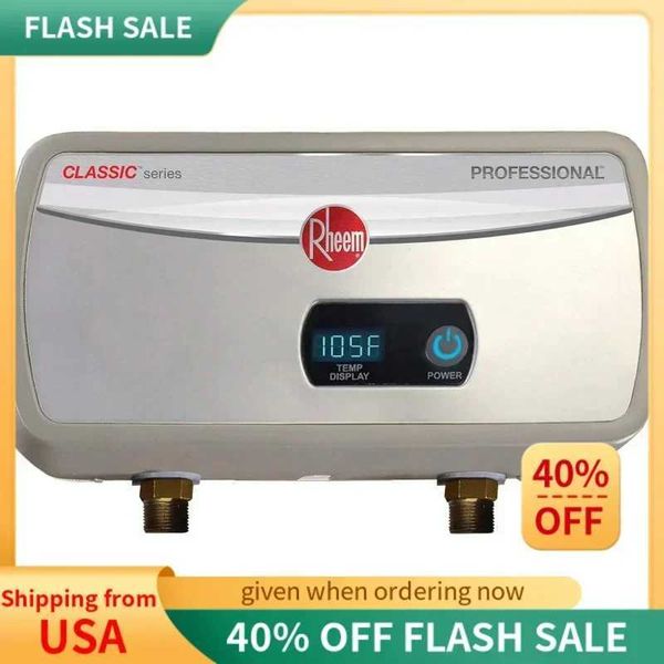 The Rheem 3.5kW 120V tankless electric water heater provides instant hot water at point of use