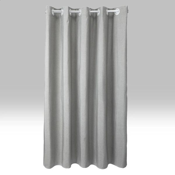 Thick waterproof multi-color linen shower curtain with large silver rings, ideal for bathrooms